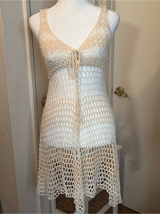 Other - Handmade crochet boho cover-up dress untagged, cream/off-white,vintage-inspired